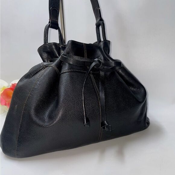 Beautiful! J. Jill Black Leather Drawstring Hobo Bag Large - Picture 3 of 12